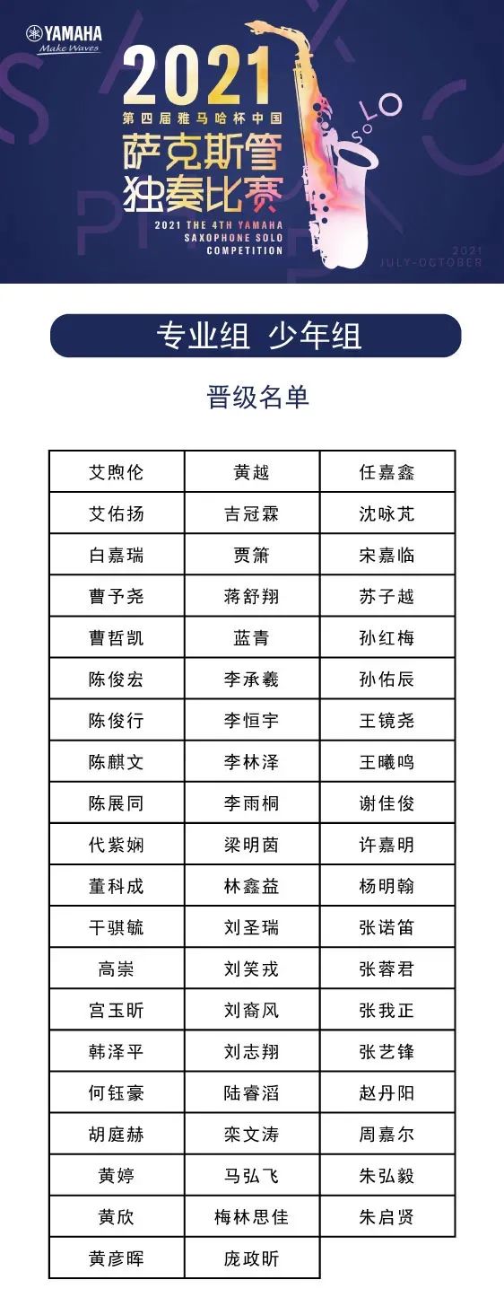 第四届“旋乐吧杯”（中国）萨克斯管独奏比赛——决赛名单公布，决赛报名通道开启！